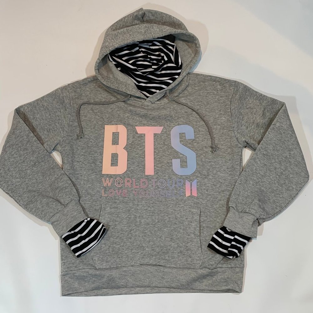 BTS LOVE YOURSELF Large Gray Hoodie Sweatshirt World Tour
